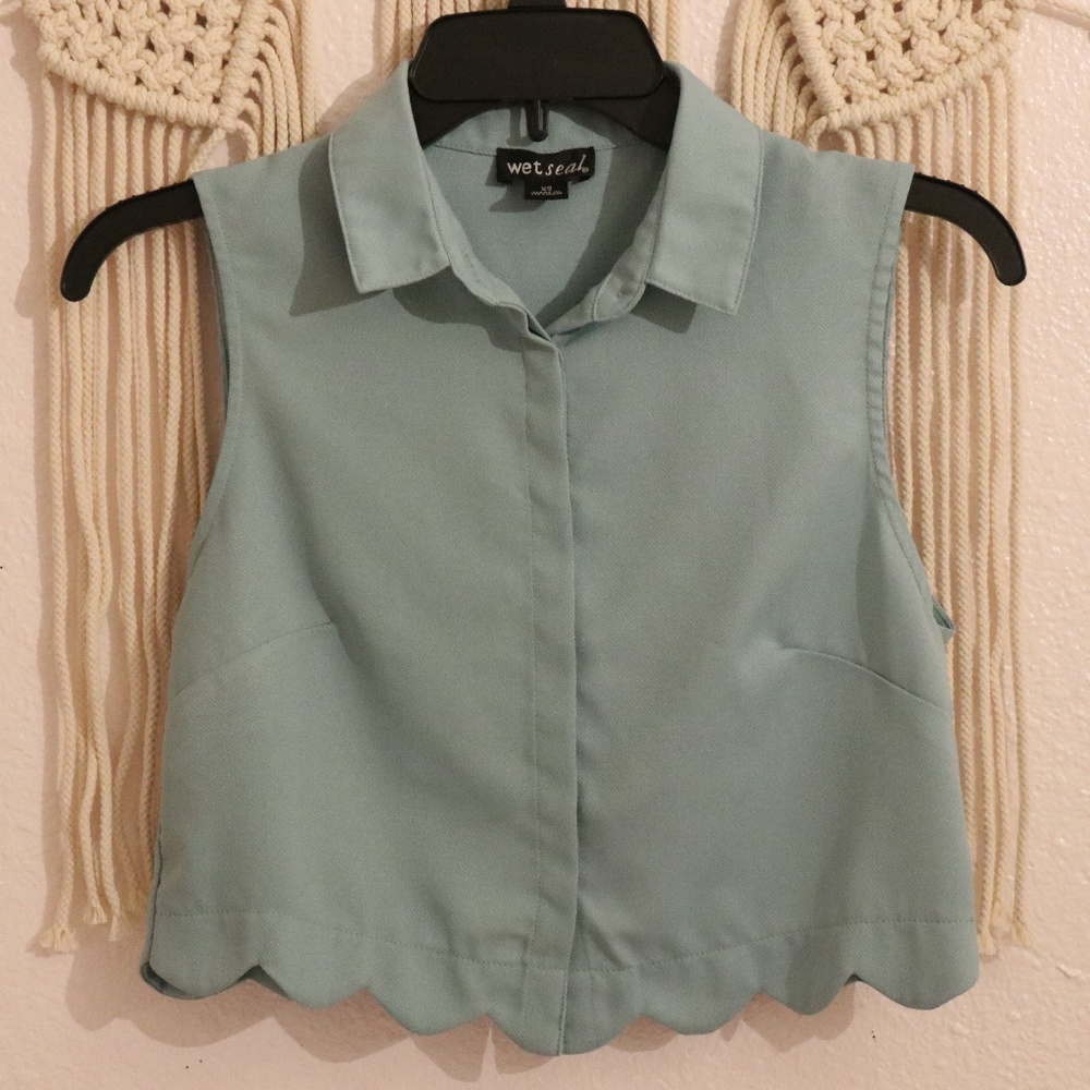 Wet Seal Light Teal Scalloped Cropped Tank Top